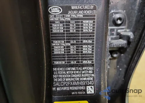 2021 Land Rover Discovery Sport Se из США, поврежденный, VIN SALCP2FX4MH891340